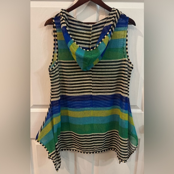 Dalin Hooded Mesh Sleeveless 2 Pocket Striped Swim Cover-up Women’s Size XL - Picture 2 of 6